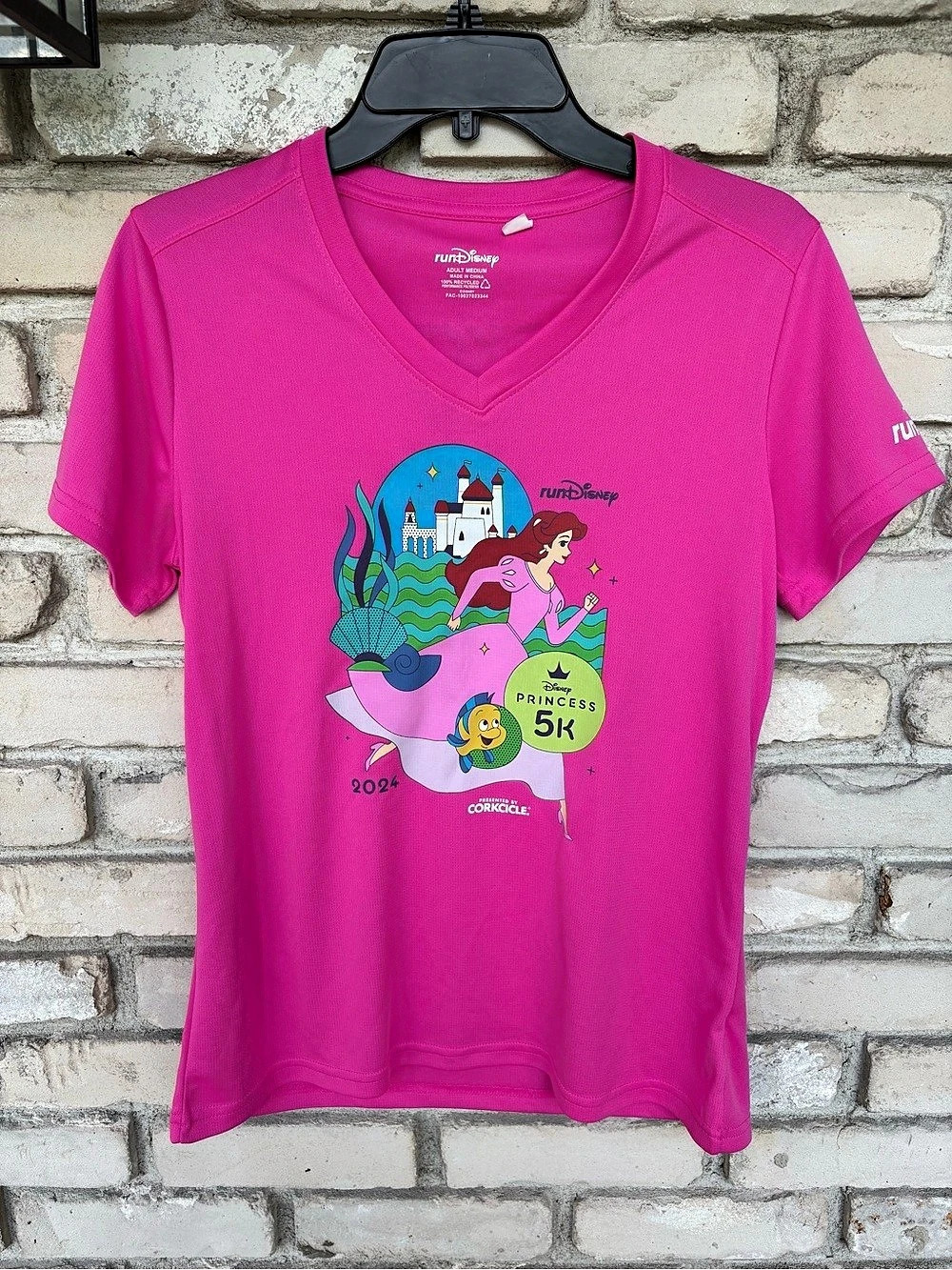 runDisney Princess 5K 2024 Ariel Shirt Pink Athletic Tee Medium